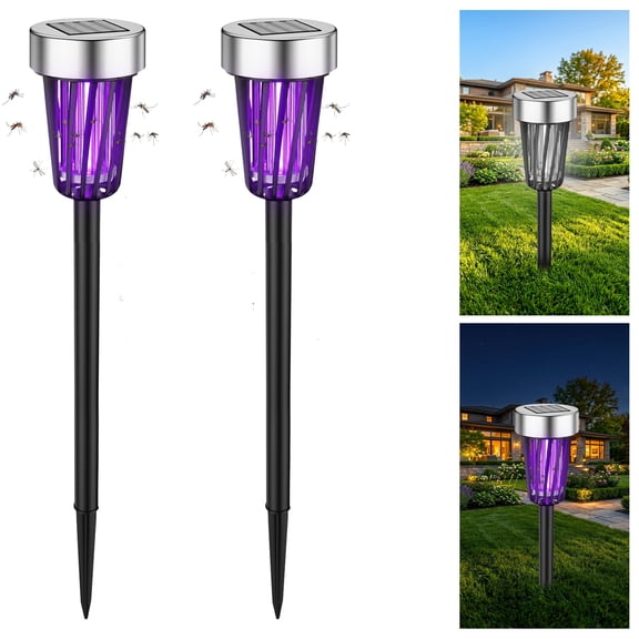 2Pack Solar Bug Zapper Outdoor Solar Powered Mosquito Zapper Mosquito Lamp Fly Zapper Repellent Lighting Stake Landscape Fixture for Garden Patio Pathway Backyard Camping