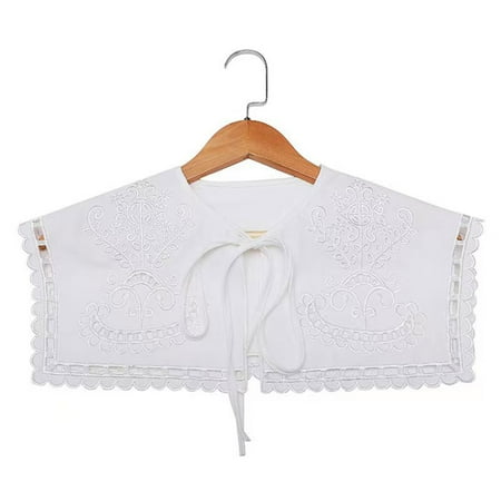 

SIEYIO Women Vintage Detachable Sailor Collar Shawl Hollow Out Splicing Scalloped Trim for Doll Scarf Embroidery Floral Lace-Up Bowknot Capelet Poncho