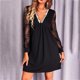 thumbnail image 4 of Mini vestido de manga larga de color sólido con cuello en V y estampado de encaje informal sexy para mujer a la moda Pompotops  hdfakjf5884, 4 of 9