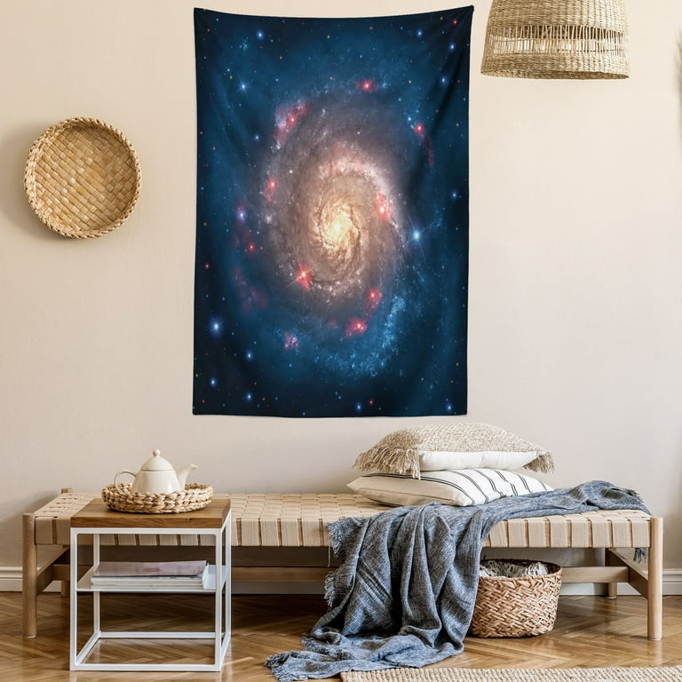 Outer Space Tapestry Mystical Spiral Galaxy Expanse beyond Milky Way Planet Astral Space Art Wall Hanging for Bedroom Living Room Dorm Decor 40W X 60L Inches Petrol Blue Peach by Ambesonne