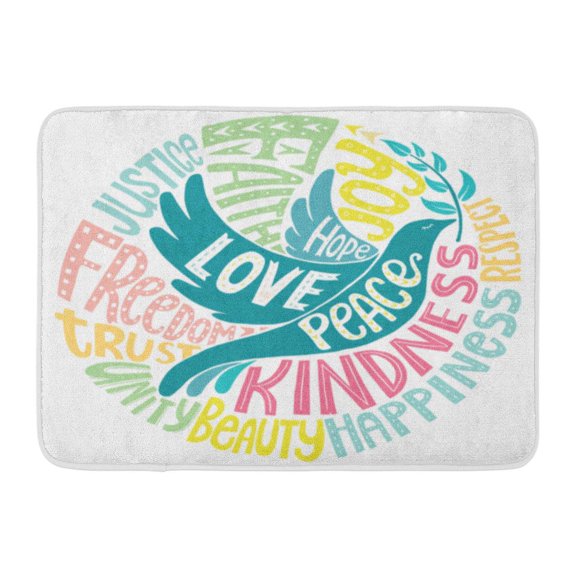SIDONKU Lettering Dove of Peace Values Words Love Faith Joy Hope Kindness Unity Beauty Respect Trust Justice Doormat Floor Rug Bath Mat 23.6x15.7 inch