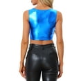 thumbnail image 3 of INSPIRAR CHIC Top sin mangas para mujer U Cuello Fiesta Ropa de Club Holográfico Brillante Metálico Top Corto XL Azul Real, 3 of 6