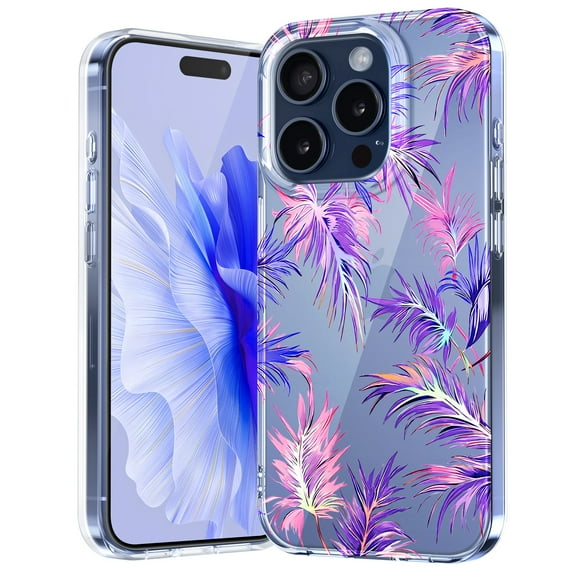Dteck Case for iPhone 15 Pro Max Case Clear with Design Slim Protective Soft TPU Bumper Embossed Pattern,Purple Leaf