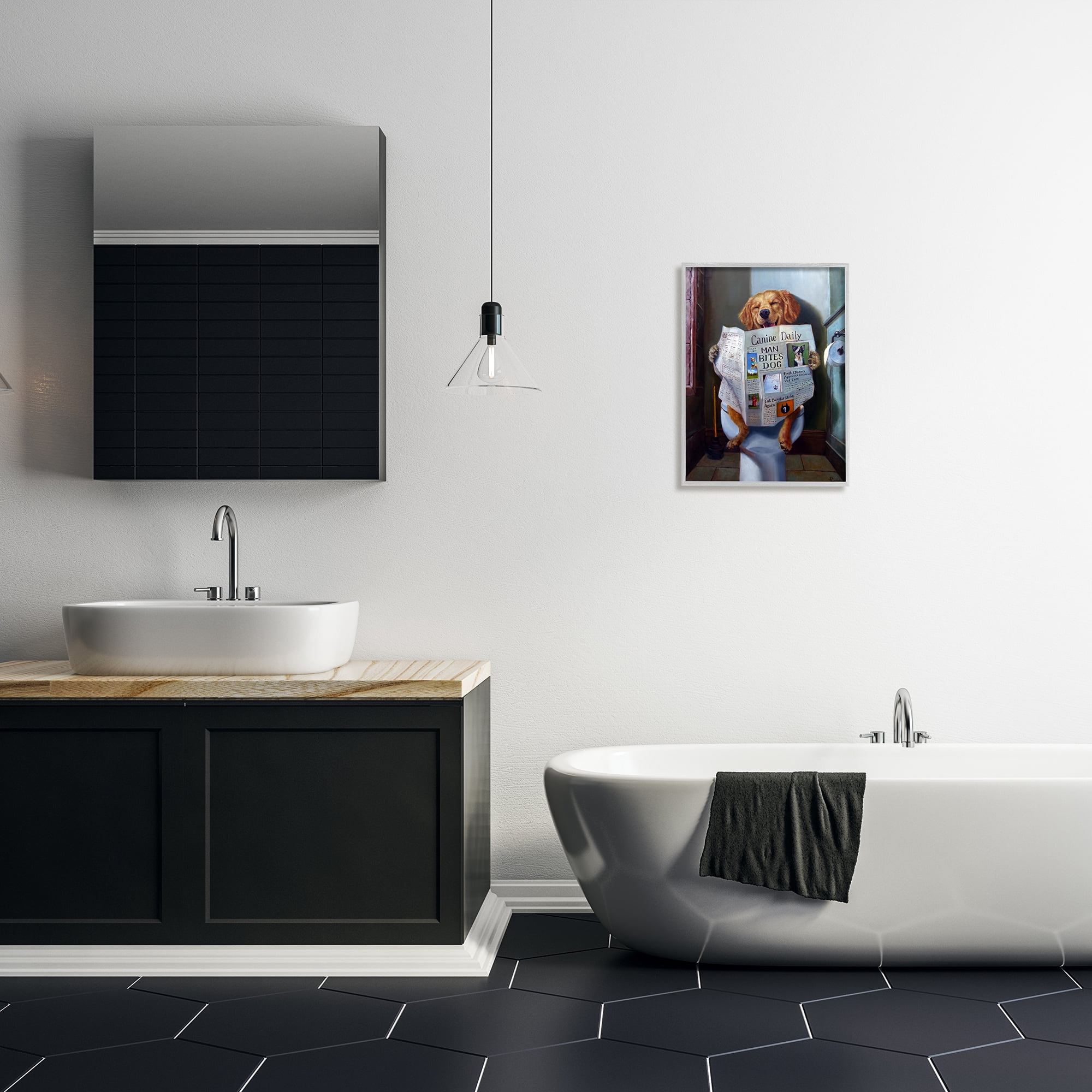 Stupell Industries dog Reading The Newspaper On Toilet Funny Painting framed Wall Art By Lucia Heffernan