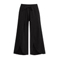 thumbnail image 7 of Cagogo Women Plus Size Wide Leg Tie Waist Flowy Boho Beach Loose Long Pants Trousers Summer Casual Palazzo Elastic Waisted Crop Lounge Travel Holiday Beachwear, Black S, 7 of 7