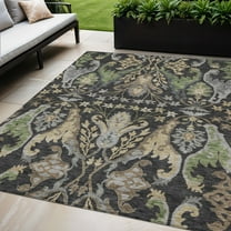 5' X 8' Black Green And Brown Floral Washable Indoor Outdoor Area Rug