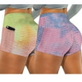 thumbnail image 5 of Gibobby Leggings cortos yoga mujer Running Yoga Biker Stretch Mujeres Shorts Pantalones Bolsillos Arrugado Tie-dye Fitness Yoga Pantalones(Morado,XG), 5 of 5