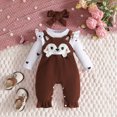 thumbnail image 2 of TOWED22 Baby Girl Clothes Romper Ruffled Long Sleeve Love Fall Winter Outfits with Bow Headband 0-18 Months,Brown,12-18 M, 2 of 6