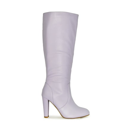 

Wild Diva Women s Faux Leather Almond Toe Knee Length Boots (Lavender 8.5)