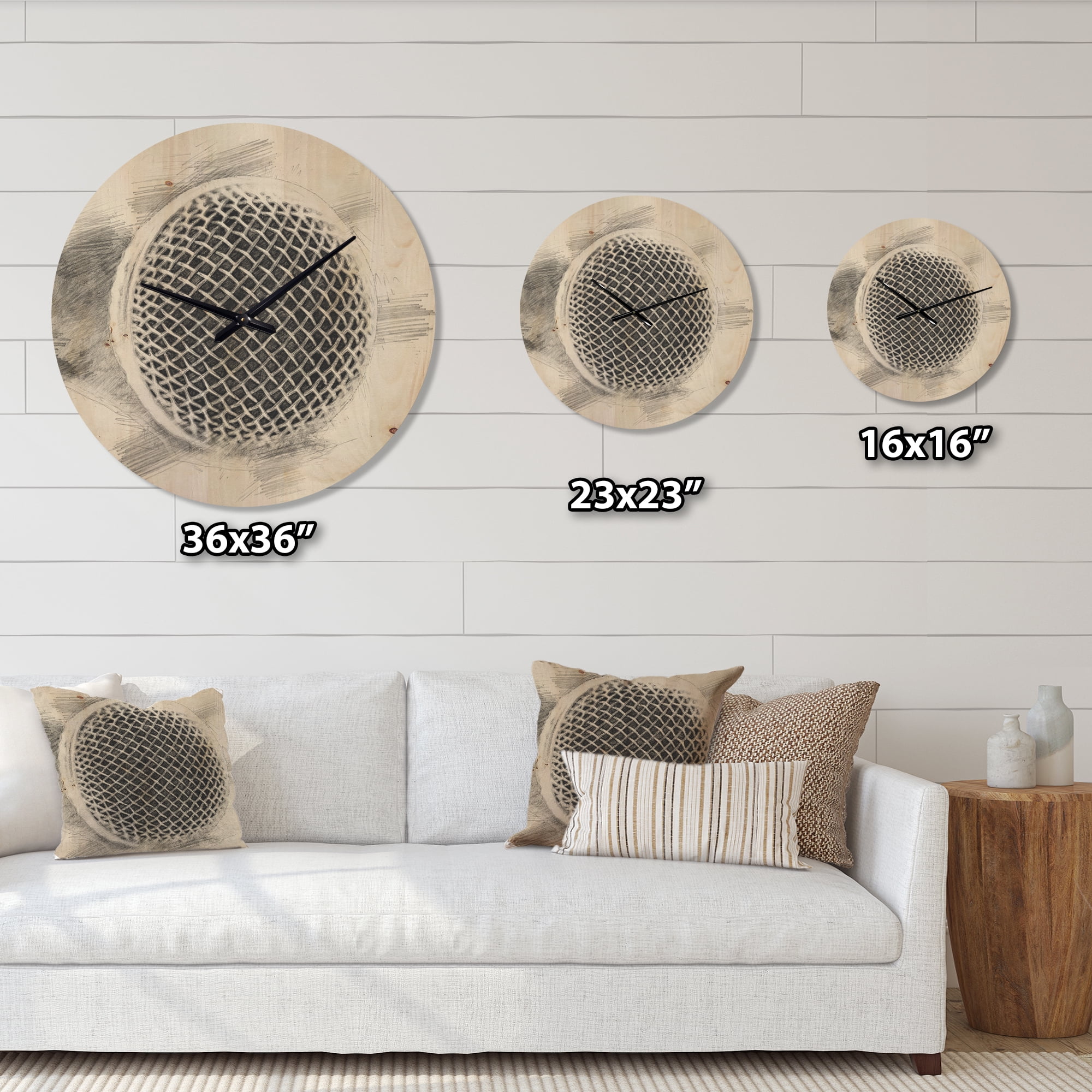 Designart 'Pencil Sketched Microphone' Modern Wood Wall Clock