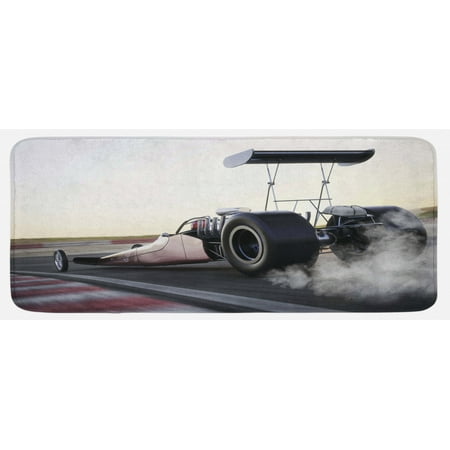 

Cars Kitchen Mat Dragster Racing down the Track Burnout Competition Speed Sports Technology Plush Decorative Kitchen Mat with Non Slip Backing 47 X 19 Grey Black White by Ambesonne