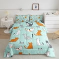 thumbnail image 2 of Castle Fairy Cute Animal Cats Twin Comforter Sets for Children,Teal Orange Bedding Set, 2 of 8