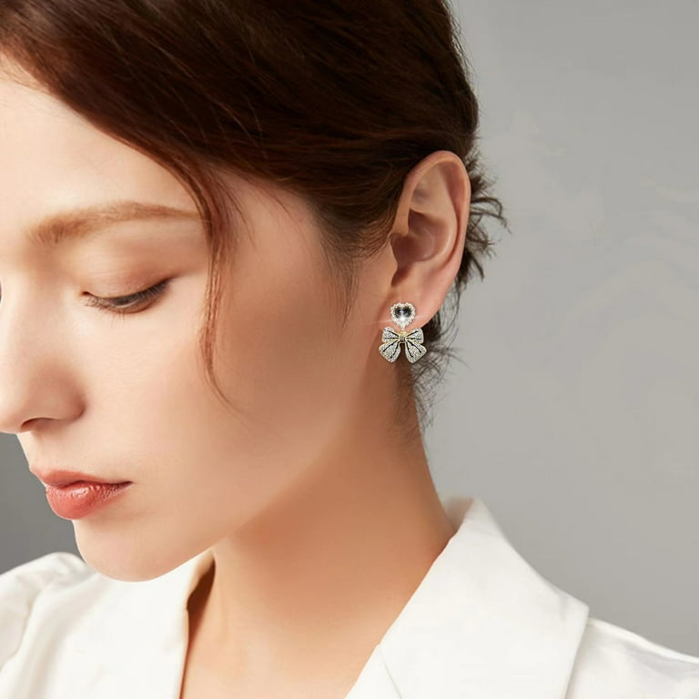 Jewelry Full Diamond Bow Earrings For Teen Girls Minimalist Piercing Studs Trendy Earrings
