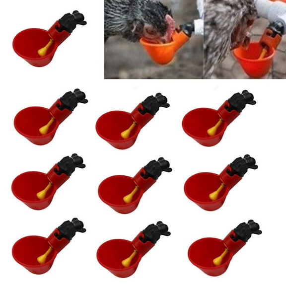 Usloyux under $5 Automatic Poultry Drinker, 10 Pcs Automatic Chicken Drinker Cups, Red Plastic Poultry Watering System for Coop, Bird Cage, Demand Drinkers for Chickens, Pigeons, Quails