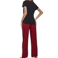 thumbnail image 6 of Xuanfei Women V Neck Short Sleeve Top Plaid Drawstring Waist Pocket Pants Loungewear, 6 of 7