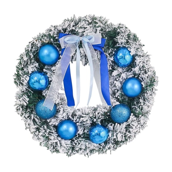 Flocked Ball Garland With Blue Accents For Window And Fireplace Decor During Christmas Made From Pvc With Snow Like Finish And Ribbon Bow