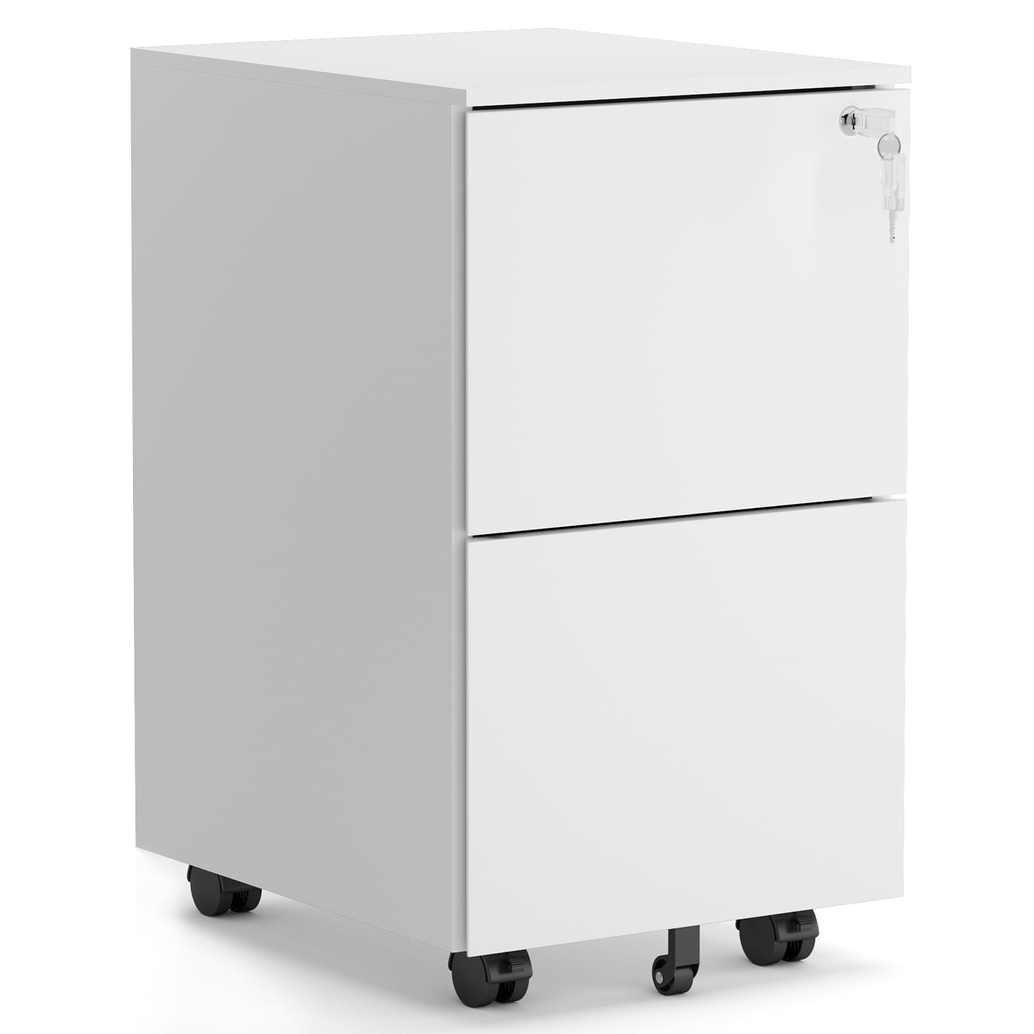 Kepooman 2-Drawer Mobile Steel File Cabinet with Lock for Legal/Letter Size, 15"L x 19.6"W x 24.4"H, White