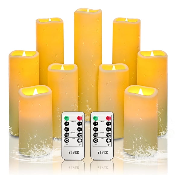 Velas sin llama YIWER, pilares LED impermeables, juego de 9