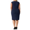 thumbnail image 4 of Agnes Orinda Women's Plus Size Sheath Dress Notched V Neck Sleeveless Casual Midi Pencil Dresses with Zipper 4X Dark Blue, 4 of 7