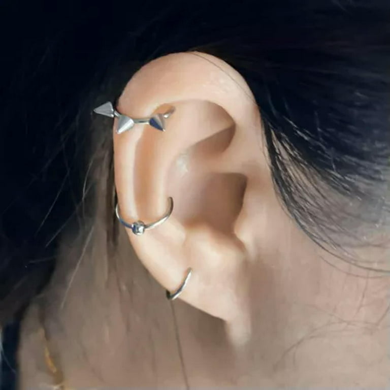 QQTDFG 18g Fake Labret Piercing C-Shaped Stainless Steel Lip Ring Ear Nose  Cuff Jewelry-Ball-Silver