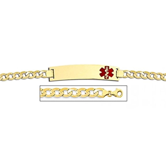 14K Gold Medical ID Bracelet W/ Curb Chain with Enamel - 7-1/2 Inch