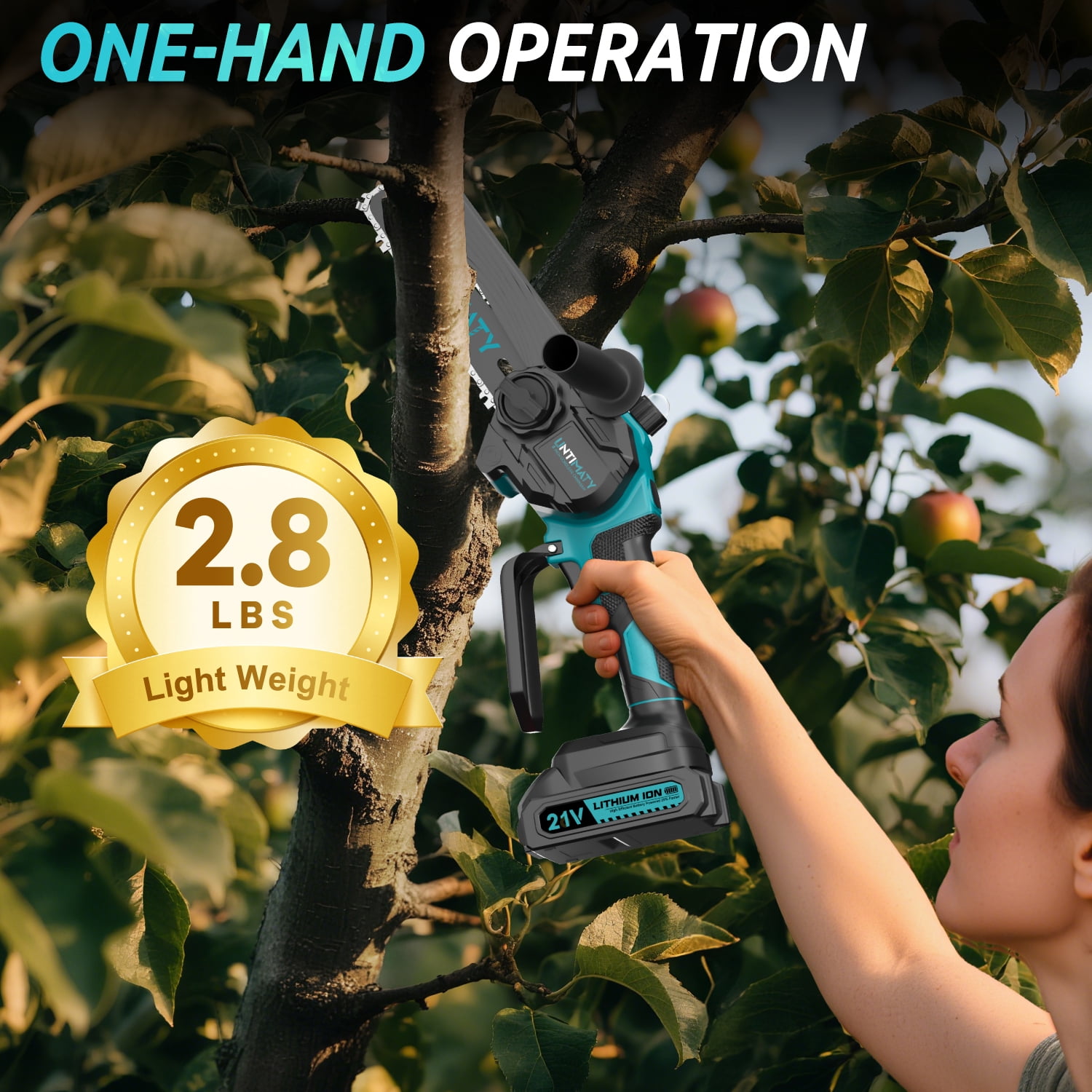 UNTIMATY Mini Cordless Chainsaw 6 inch Small Electric Chainsaw Battery Powered Hand Held Pruning Chainsaw for Wood Cutting and Tree Trimming, Blue