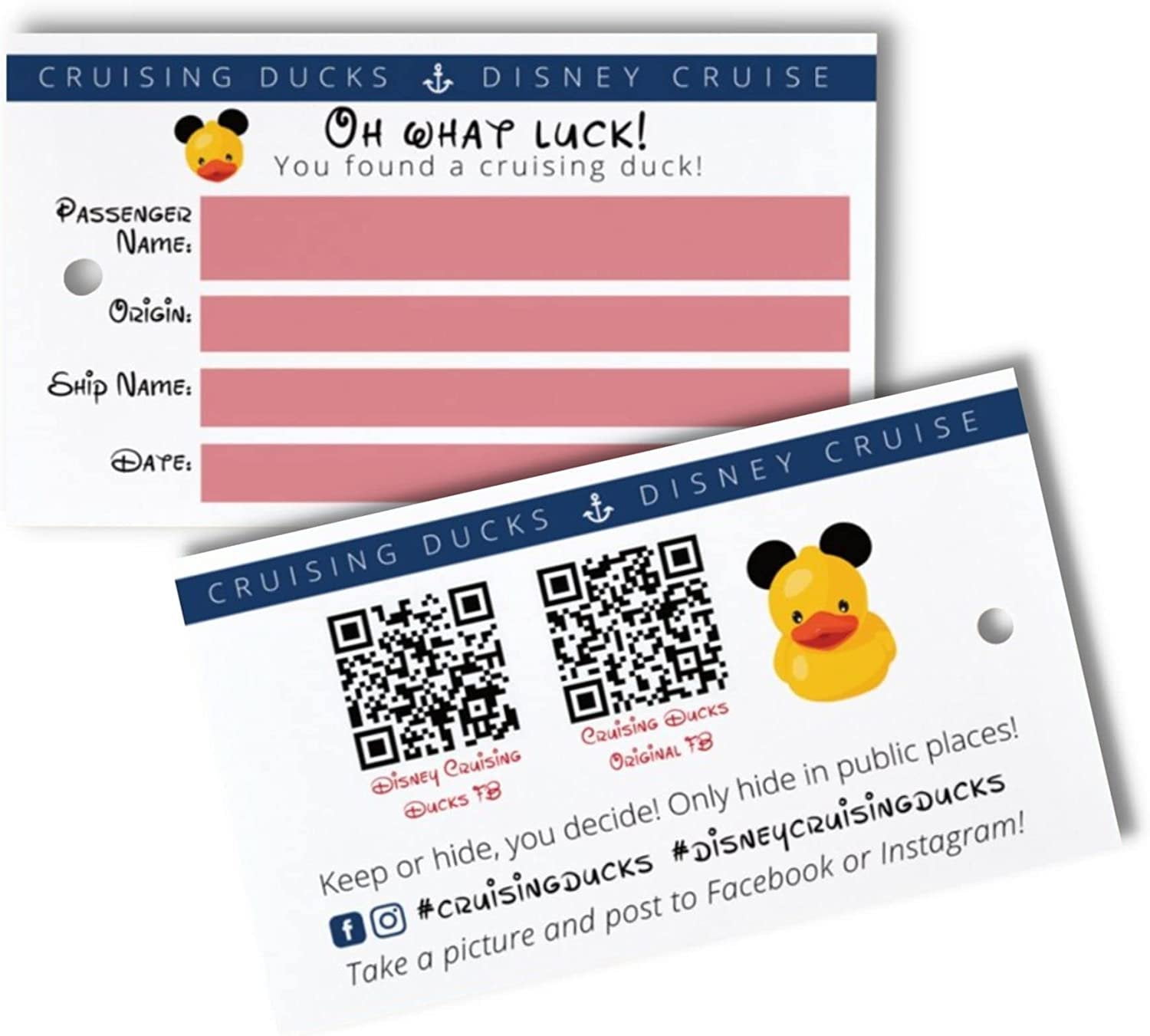 Cruising Ducks Tag with Hole 30 Pack Double Sided with Facebook QR