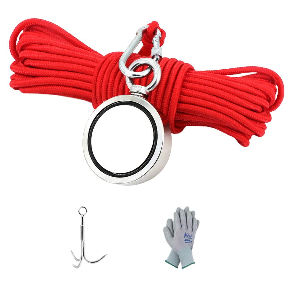 Fishing Magnet with Grappling Hooks，66ft Rope & Glove,760LB Pulling Force S... 