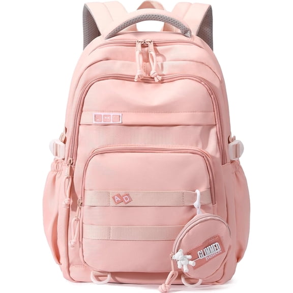 DAKIMOE Large School Backpack for Girls Boys Lightweight Spacious Kids Bookbag with Multiple Pockets for Middle School College, Pink