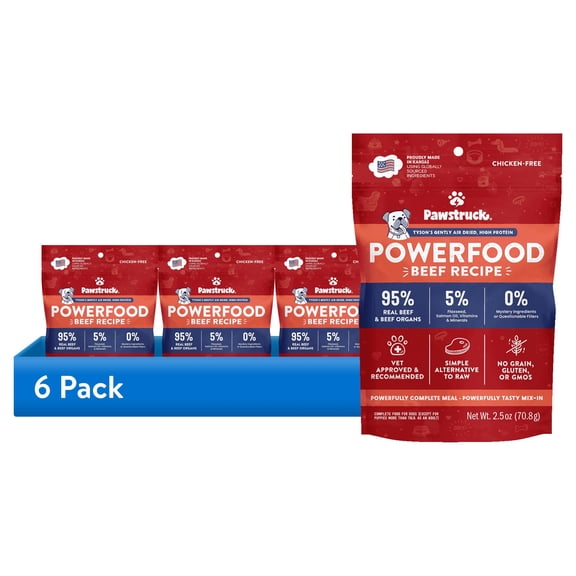 (6 pack) Pawstruck Premium Air Dried Dog Food with 95% Meat, Beef Flavor, 2.5oz Trial Bag