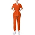 thumbnail image 3 of Jinhomg Women's Nurse Scrubs Set 2 Piece Casual Solid Scrub Suits Casual Loose Short Sleeve V-Neck Tunic Tops and Jogger Pants with Pockets Seasonal Sale Orange L, 3 of 6
