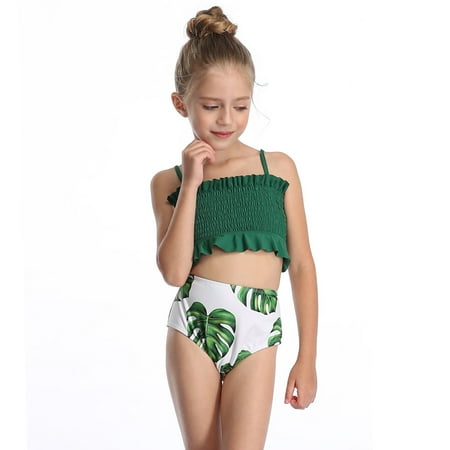 

Sngxgn Swimsuit Teen Girls Girl Long Sleeve Swimsuit Floral Rushguard Swimwear 4Pcs Bathing Suits Zipper Green 5-6 Years