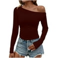 thumbnail image 2 of Ounisa Women's One off Shoulder Tops Dressy Long Sleeve Asymmetrical Slim Fit Going Out Fall Blouse Ruched Shirts, 2 of 4