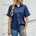 thumbnail image 6 of WCMZJ Womens Button Down Shirt Short Sleeve Dress Shirt V Neck Collared Button Up Summer Tops Work Blouse with Pockets Blue L, 6 of 8