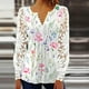thumbnail image 1 of ICHUANYI Clearance Women's Summer Printing V-Neck Button Top Temperament Lace Long Sleeve Lapel Shirt(Pink, M) ICHUANYI WER2023081405168, 1 of 6