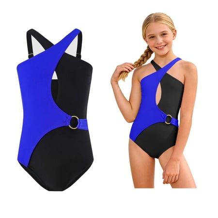 Girl Swimsuits Color Block 1 Piece Bathing Suit Quick Dry Beach Swimwear with Adjustable Straps Kids Swimsuits for Girls 4-5 Years