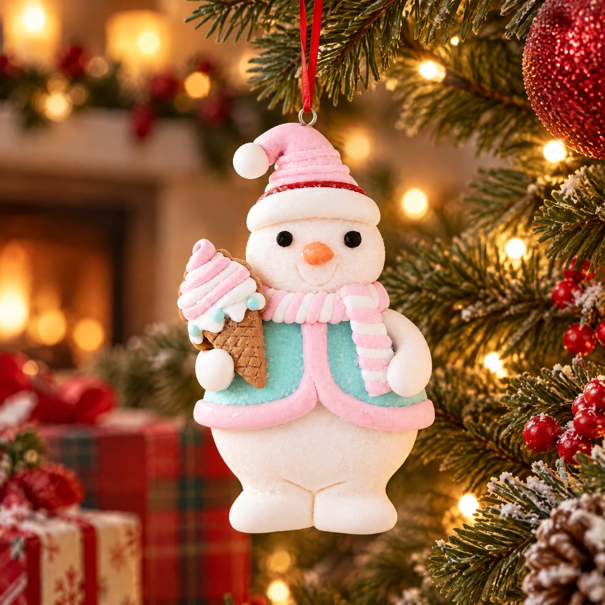 Multicolor Clay Dough Snowman Christmas Ornament, 4.6", by Holiday Time