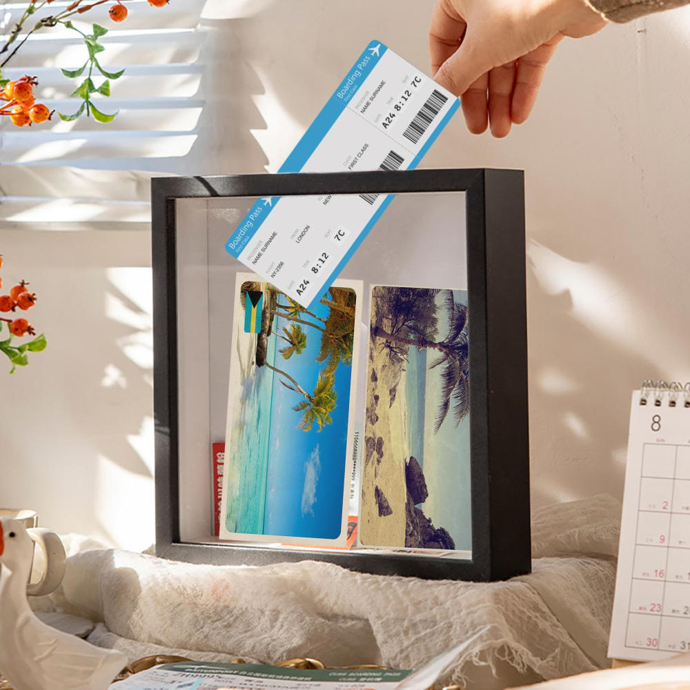 Ksruee Memories Frame Boxes Small Memories Box Travel Keepsake Box Travel Tickets Box Travel Collection Box Top Loading Shadow Keepsake Travel Box For Postcards Travel Photos excitement