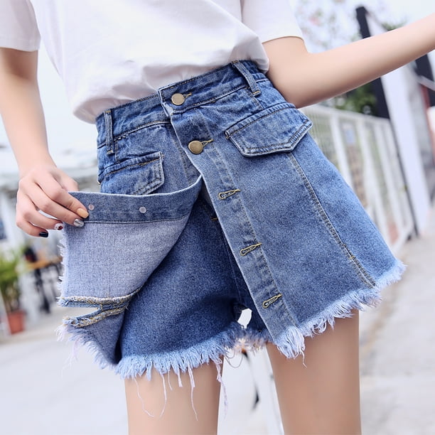 Falda corta de mezclilla para mujer moda de verano 2020 faldas pantalones vaqueros cortos de cintura alta pantalones vaqueros de S XXL con botones para mujer Walmart en linea
