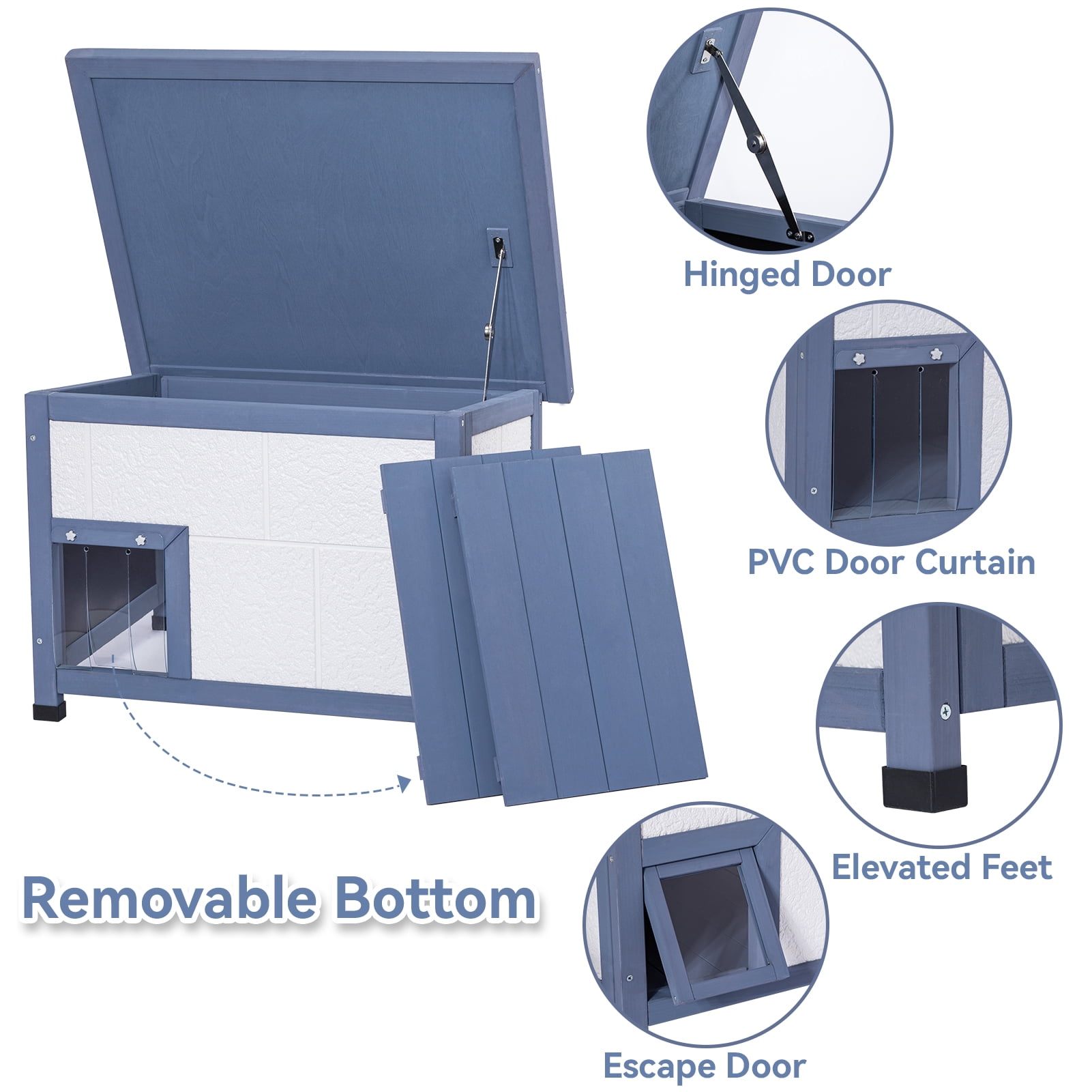 PETSFIT Outdoor Insulated Cat House with Escape Door & PVC Door Curtains