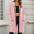 thumbnail image 2 of Lumtrix Long Hoodies for Women Fall 2025 Soft Oversized Fleece Hooded Sweatshirts Solid Color Comfort Zip Up Jackets with Pockets Pink XL, 2 of 5