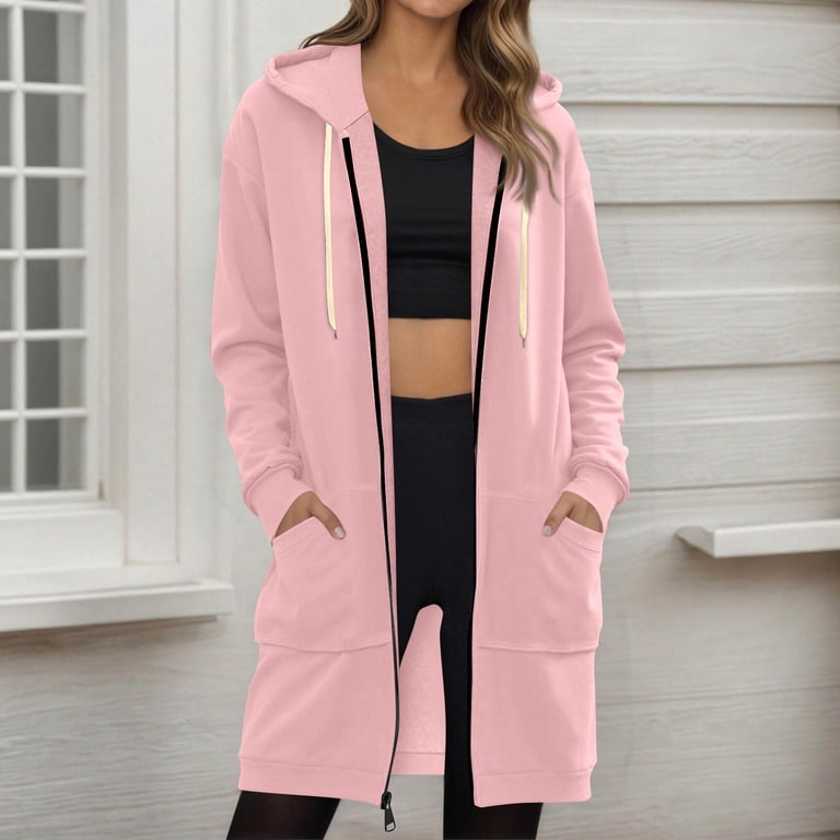 Fall Winter Hooded Coat With Pockets Forcipower Women's Zip Up