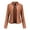 Brown, variant on Women's Red and Black Leather Jacket with Stand-Up Collar - Slim Fit Zipper Detail Casual Outerwear