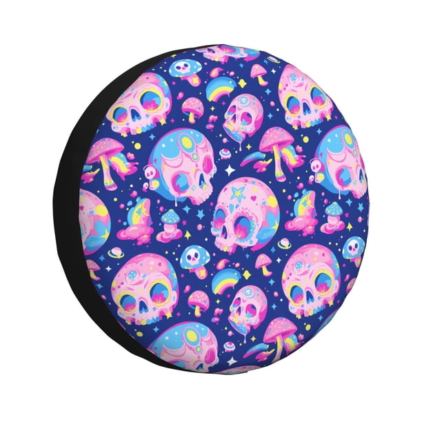 Fotbe colorful Skull mushroom rainbow Funda de Llanta de Repuesto con Estampado, Engrosada, Ajuste Universal para Jeep, Remolque, RV, SUV, Camión-16 inch