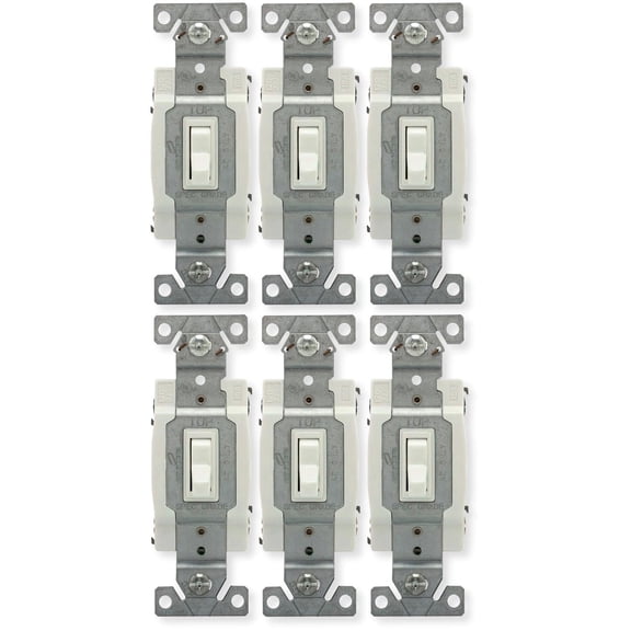 Eaton 1242-7W-BOX Pack of 4 Four-Way Toggle Switches, 15 Amp, 120 Volt, Residential Grade, Polycarbonate, White, Wall Mount, Side and Push Wiring, Two-Pole