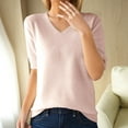 thumbnail image 2 of Pink Button Down Shirts for Women, Elbow-Length Workout Shirts for Women, Cotton Womens Blouses Dressy Casual, Women's Fashion Sweater V Neck Half Sleeve Loose Base T Shirt Top, 2 of 9