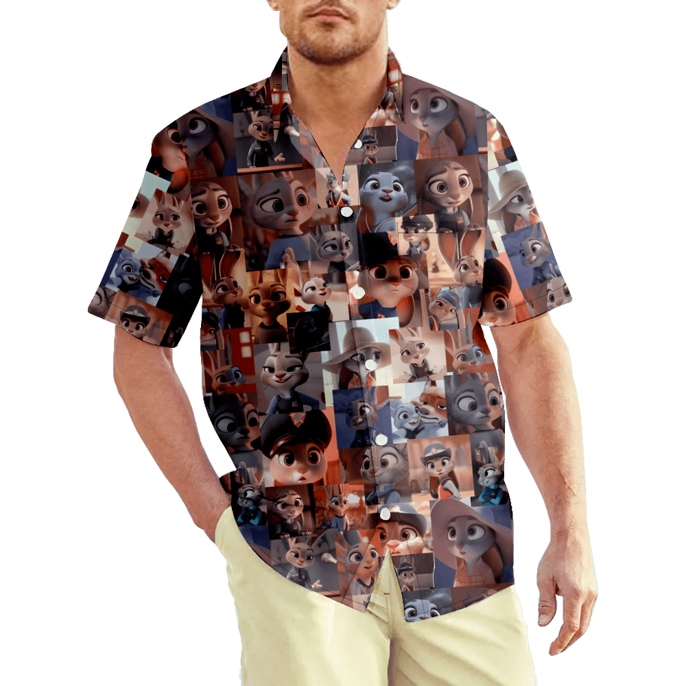 Zootopia Nick Judy Hawaiian Short Sleeve Shirt For Men Zootopia Chest zootopia-nick-judy-hawaiian-short-sleeve-shirt-for-men-zootopia-chest