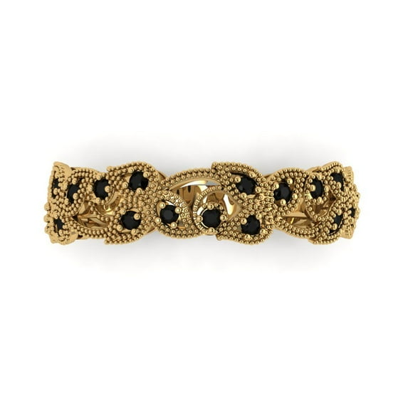 0.17 ct Brilliant Round Cut Natural Onyx 14k Yellow Gold Band SZ 10.75