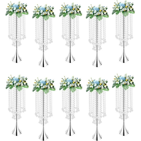 10PCS Sliver Wedding Flower, Trumpet Vase Tabletop Party Centerpiece Kit Decor Tabletop Wedding Flower Wedding Table Centerpiece Decoration for Reception Home Flower Stand for Birthday