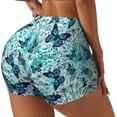 thumbnail image 2 of Fotbe Blue Floral with Butterflies Seamless Shorts, Womens Workout Shorts High Waist Stretch Booty Short for Gym/Yoga/Running/Biking-, 2 of 9
